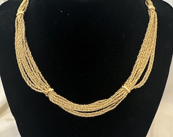 Vintage Napier gold tone multi chain festoon collar necklace, 15.5" inch, 8 strand