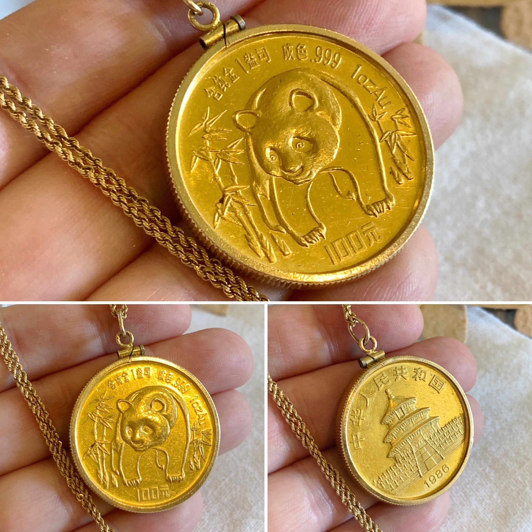 Buy 2017 Chinese 10 Yuan Panda 1 Gram .999 Fine Gold Coin Necklace 14K  Solid Yellow Gold Bezel & 14K Solid Yellow Gold Chain Online in India - Etsy
