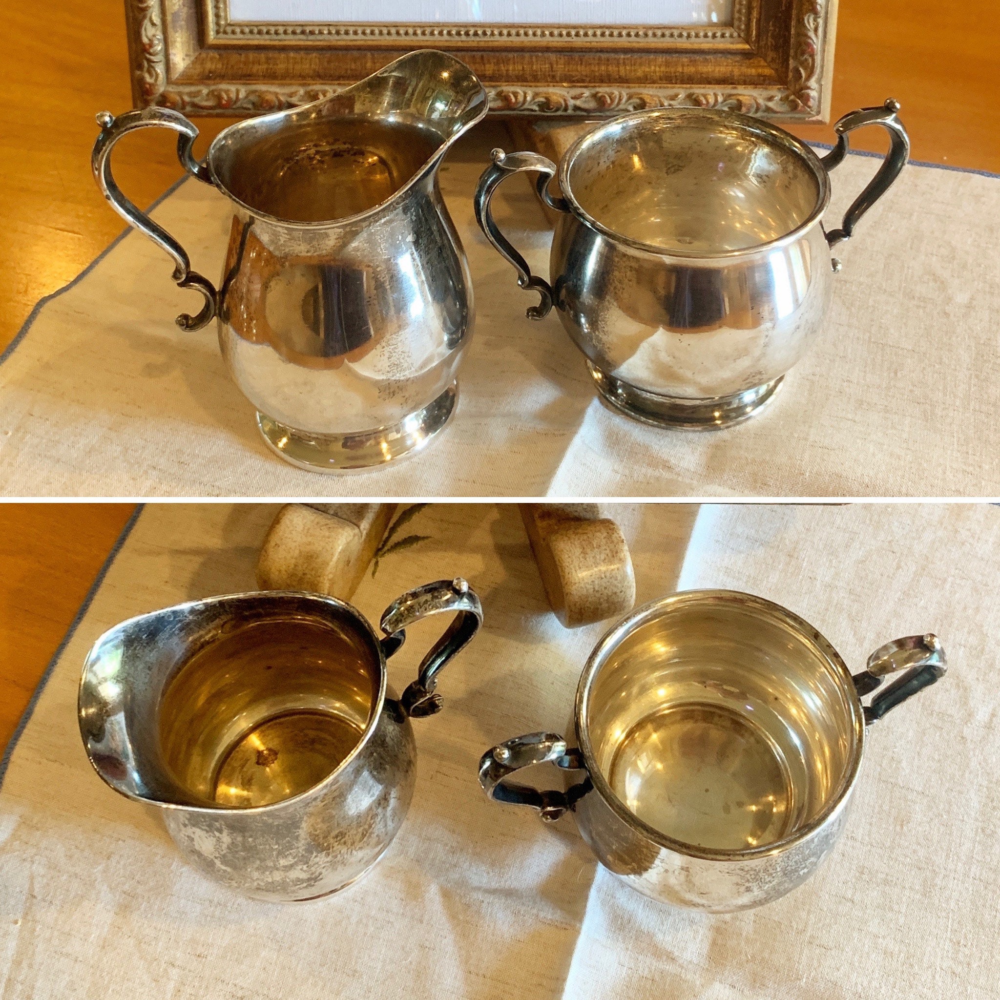 Fisher Sterling Silver Cream & Sugar Bowl Set, 1950's Fisher Fisher Sterling Silver Cream & Sugar Bowl Set, 1950's Fisher