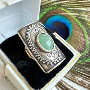 Didae 925 Sterling Silver Oval Jadeite Cabochon Ring, Boho Sterling Silver Statement Ring, Sz 7 image 7