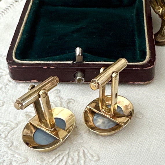 Vintage 9ct Yellow Gold Oval White Opal Cufflinks… - image 5