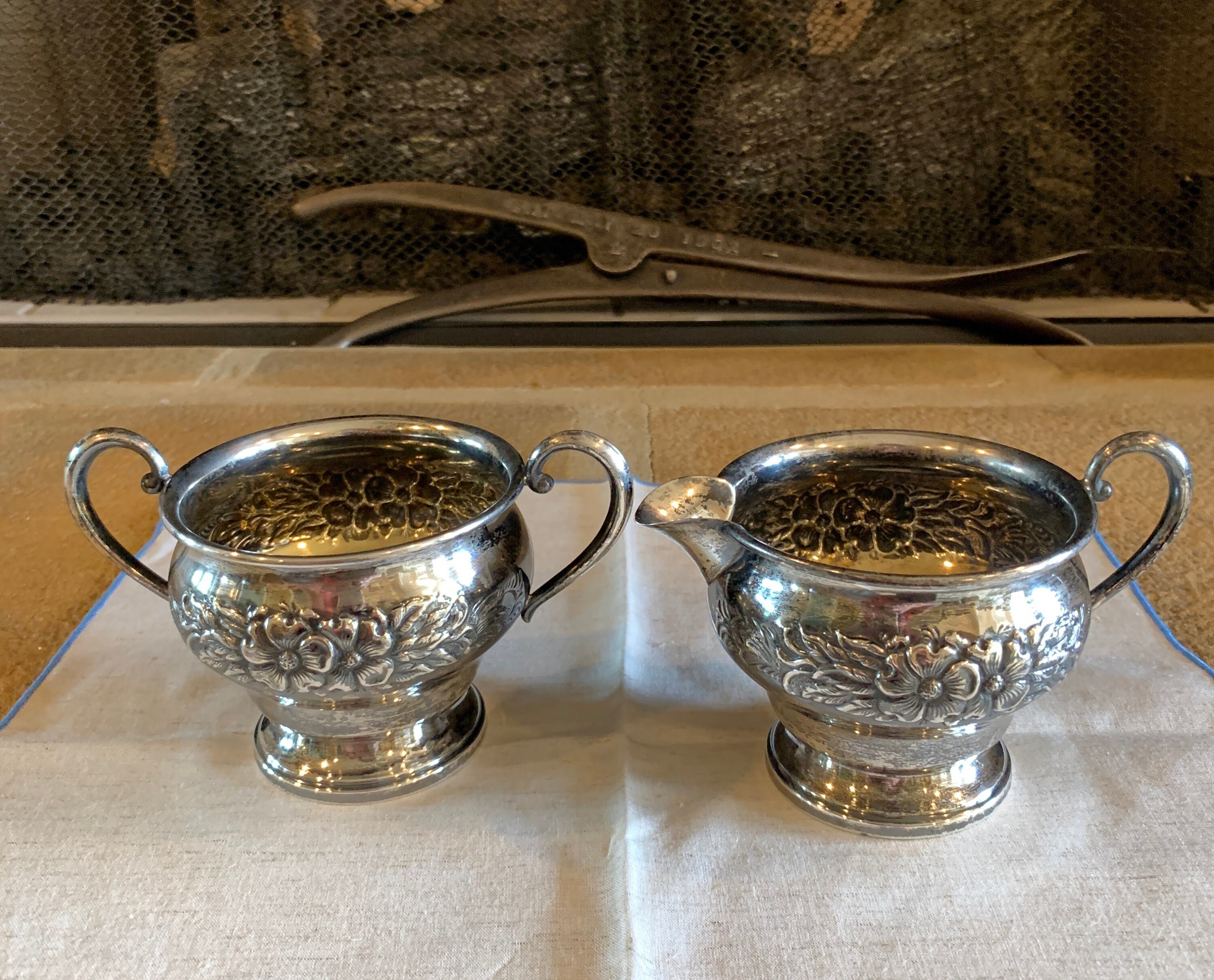 Hand Chased Sterling Silver Creamer & Sugar Bowls Antique Etsy