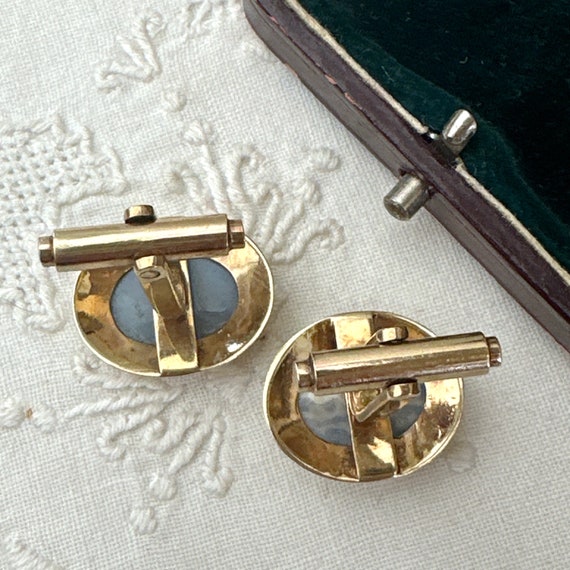 Vintage 9ct Yellow Gold Oval White Opal Cufflinks… - image 7