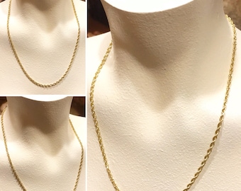 Italian 10K Solid Yellow Gold twisted diamond cut Rope Chain Necklace, Unisex 10K yellow gold rope chain necklace   20" x 3mm wide