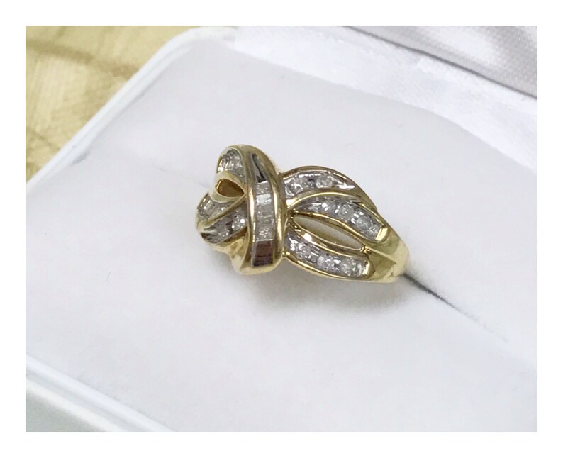 JWBR 10k Yellow Gold Channel Set Diamond Bow Ring Gold - Etsy