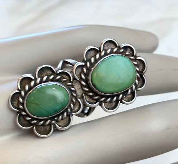 Rare Earlier Vintage Native American Navajo Domed Green Turquoise Sterling Silver Ring Old Rare Earlier Vintage Native American Navajo Domed Green Turquoise Sterling Silver Ring Old