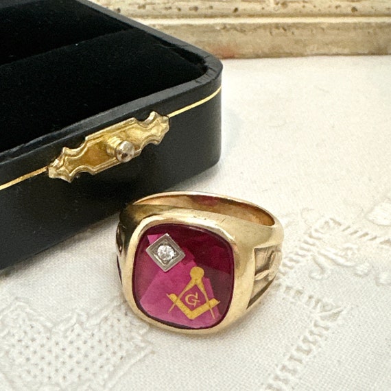 Masonic Gold Signet Ring, Vintage 10K Yellow Gold… - image 7