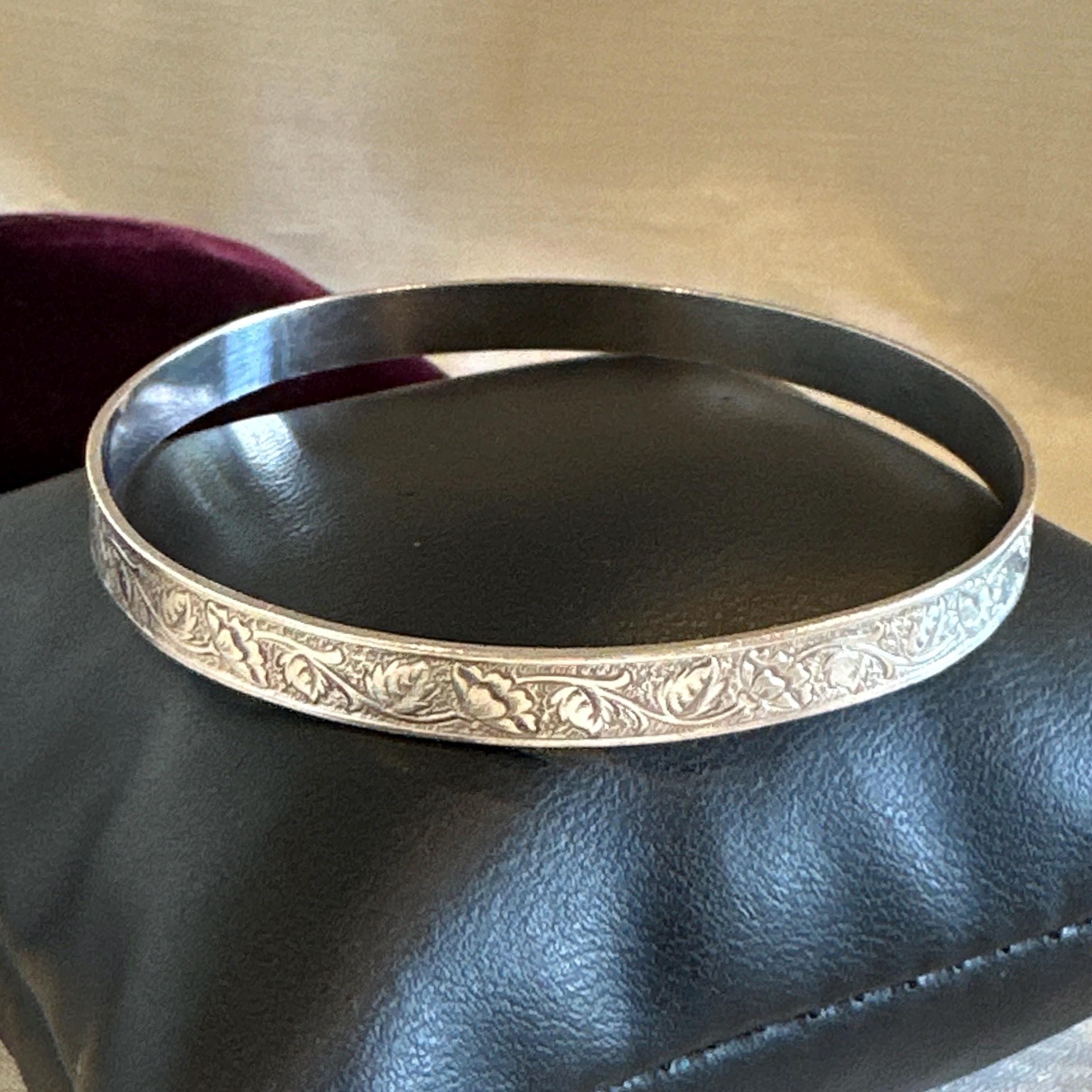 Vintage Sterling Silver Floral Patterned Bangle Bracelet, 1/4