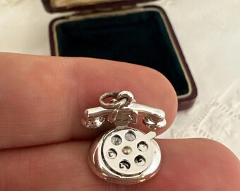 Vintage JMF Sterling Silver Rotary Phone Charm or Pendant, Moveable "I Love U" dial