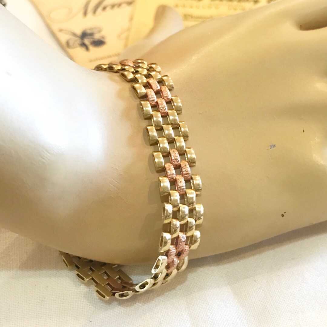 14k Gold 5 Row Panther Link Bracelet Vintage 14k Solid Yellow Etsy