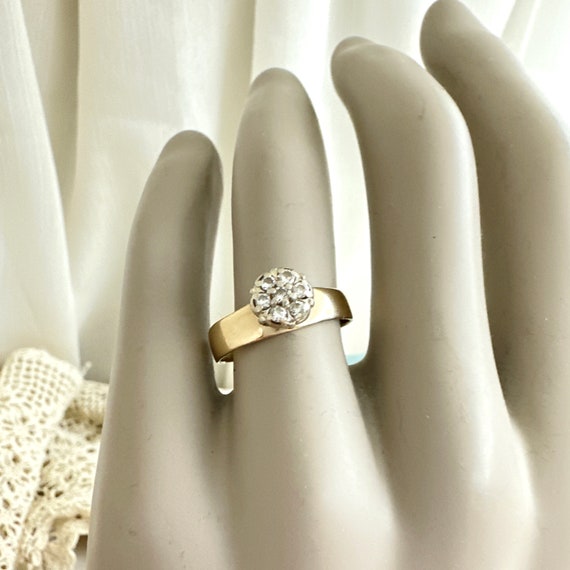 Vintage 14K two tone gold round diamond floral cl… - image 7