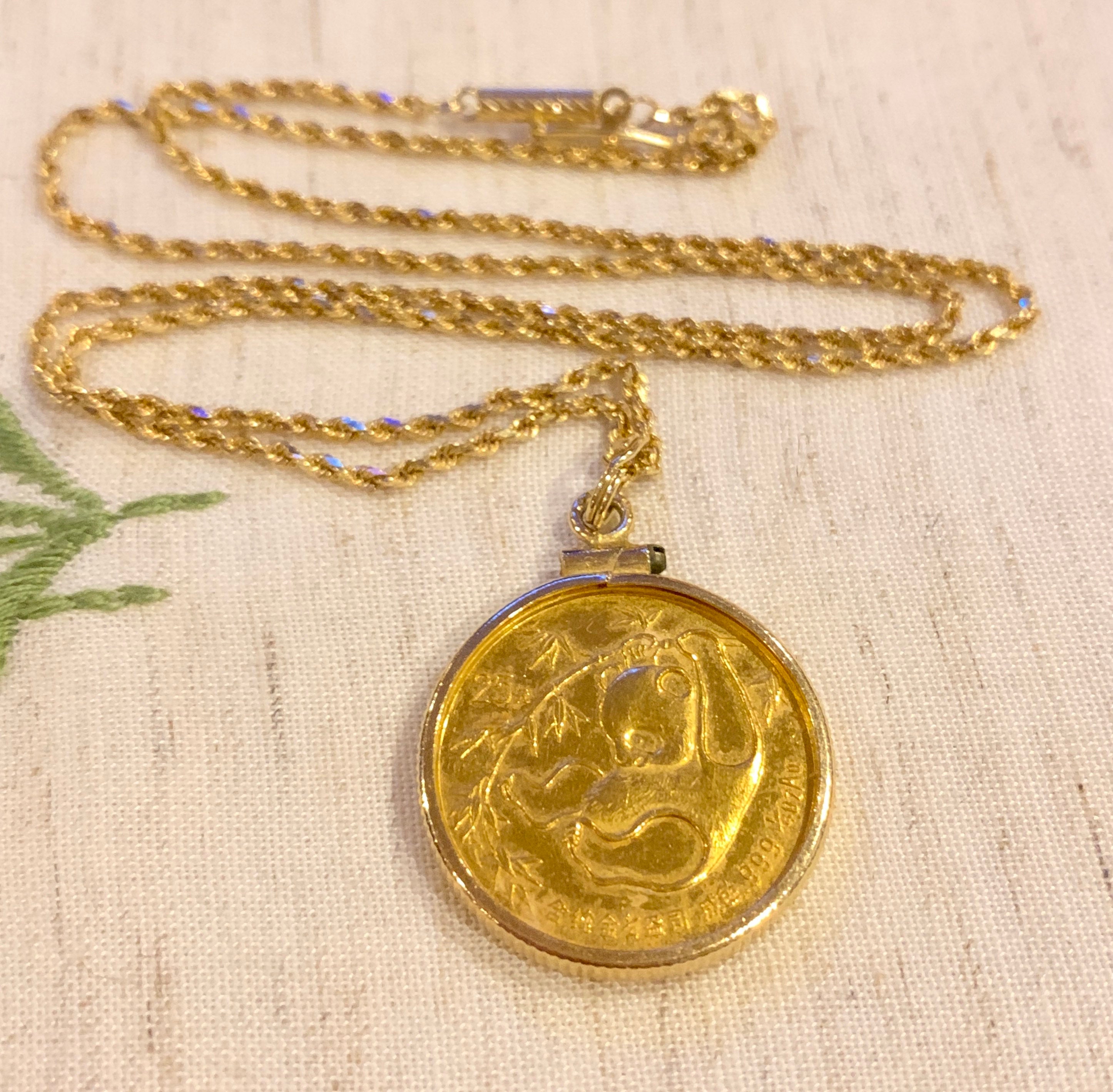 1985 Chinese 24K gold Panda Coin & 14K gold bezel pendant | Etsy