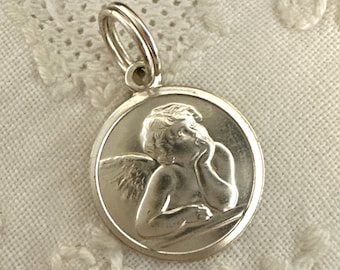 Vintage Sterling Silver Cherub Charm or Necklace Pendant, Guardian Angel Charm