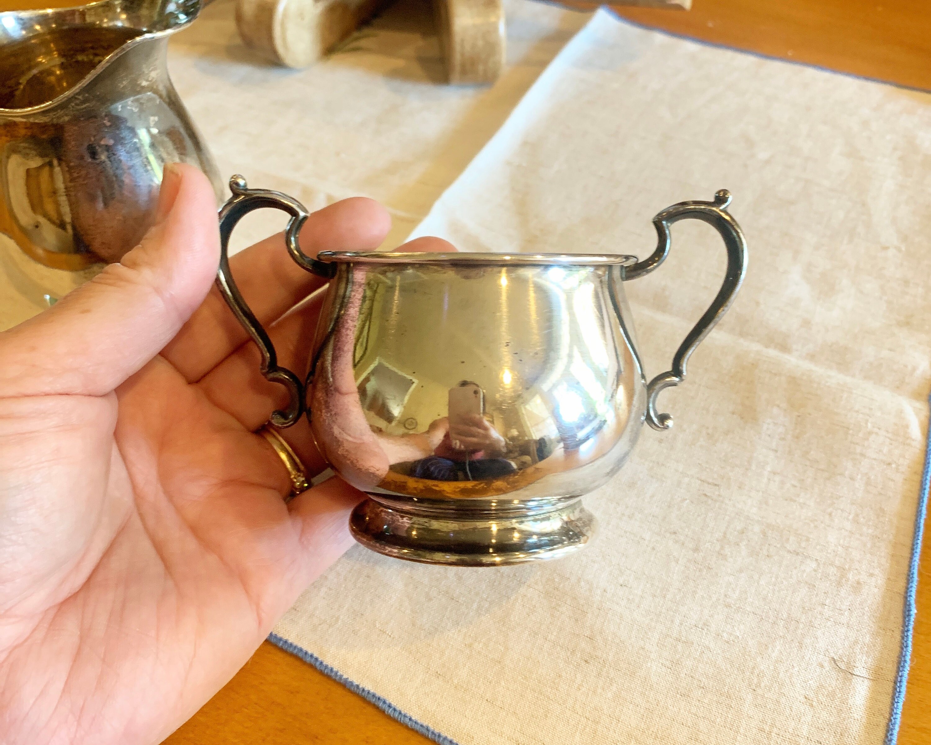 Fisher Sterling Silver Cream & Sugar Bowl Set, 1950's Fisher Fisher Sterling Silver Cream & Sugar Bowl Set, 1950's Fisher