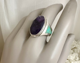 Jay King DRT Sterling Silver Amethyst & Turquoise Ring, Desert Rose Trading 925 Silver Statement Ring, Sz 7
