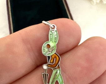 Vintage Wells Sterling Silver & Enamel Bunny Rabbit Charm Pendant, Dapper Mister Rabbit charm