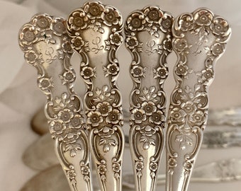 Buttercup by Gorham antique Sterling Silver teaspoons, 8 piece set, C.D. Peacock, L monogram