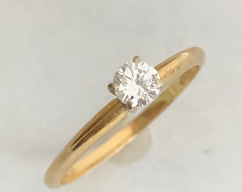 14K two tone gold Diamond Solitaire Engagement Ring Vintage 14K plumb gold round Diamond ring