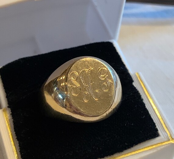 Art Deco 10K PSCO Yellow Gold Oval Signet Ring Plainville Stock