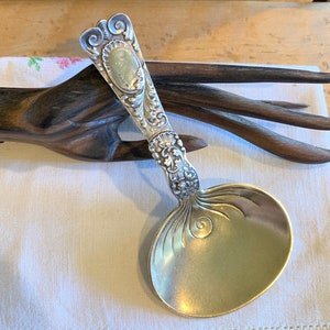 Antique Gorham Sterling Silver Nut or BonBon Spoon #411, Sterling Nut Spoon by Gorham, Gold Wash Bowl