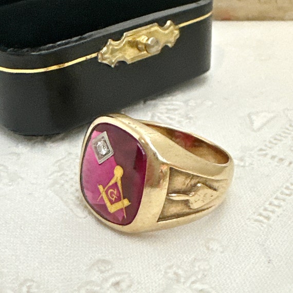 Masonic Gold Signet Ring, Vintage 10K Yellow Gold… - image 5