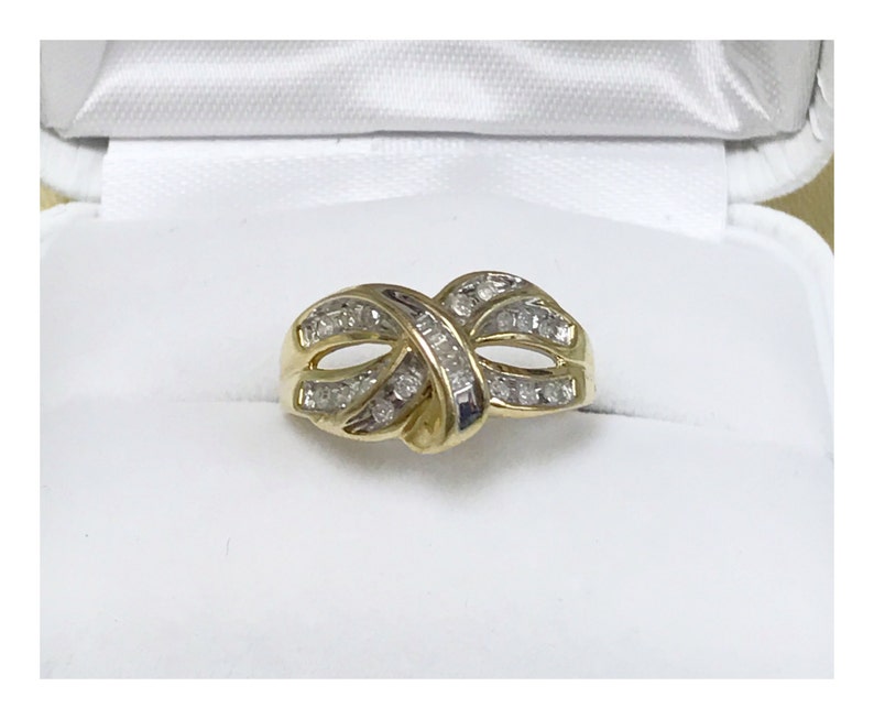 JWBR 10k Yellow Gold Channel Set Diamond Bow Ring Gold - Etsy