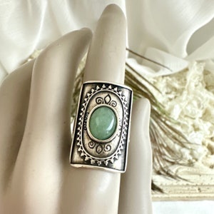 Didae 925 Sterling Silver Oval Jadeite Cabochon Ring, Boho Sterling Silver Statement Ring, Sz 7 image 4