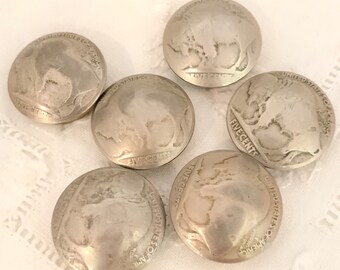 Buffalo Nickel Button Covers, Set of 6, Antique US Coin Button Covers Cufflinks