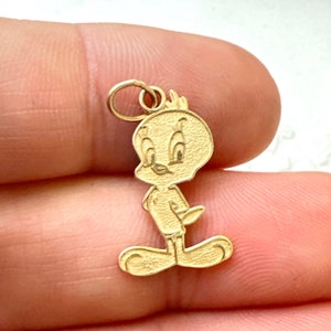 1990's Looney Tunes 14K Yellow Gold Tweety Bird Pendant, Michael