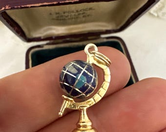Vintage Sterling Vermeil Spinning Enamel Globe Charm or Necklace Pendant