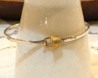 Sterling Silver Brown County Baskets Bangle Bracelet, 925 gold vermeil woven apple basket hook bangle bracelet,