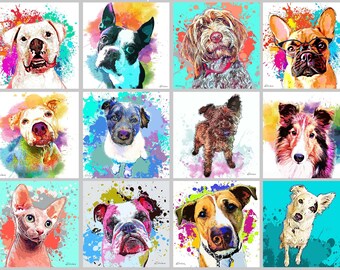 Custom Watercolor Style Pet Portrait memorial from photo on canvas | Painting from Photo | Personalized Pet Portrait | Pet Memorial Gift