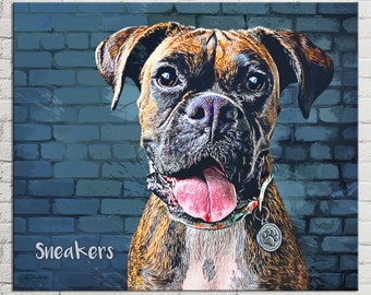 Custom Pet Portrait on Canvas, Custom Dog Painting, Digital painting from photograph, Personalized Art, Gift Idea, Dog Mom Gift, Boxer Art