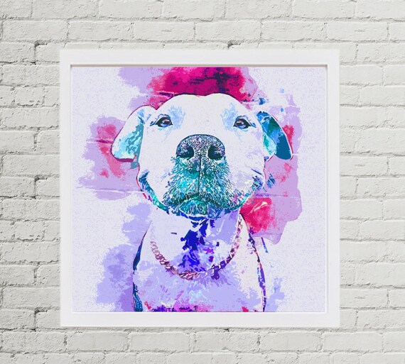 Custom Watercolor Pet Portrait Portrait From Photo Pitbull | Etsy