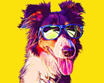 Custom Pet Portrait | Pop Art Pet Portrait | Custom Pet Canvas | Funny Pet Portrait | Colorful Dog Painting | Border Collie | Pet Portrait