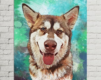 Pet Portrait Custom from Photo | Custom Canvas | Pet Sympathy Gift | Pet Loss Gifts | Pet Portrait Canvas | Pet Memorial | Husky Portrait