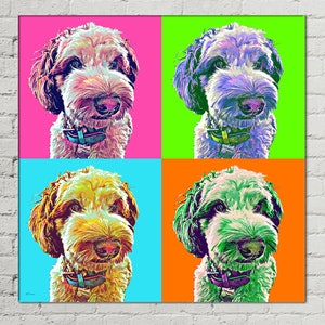 Andy Warhol Custom POP ART Pet Dog Cat Portrait from Photo on Large Wall Canvas Labradoodle Canvas Art Pet Memorial Gift image 1