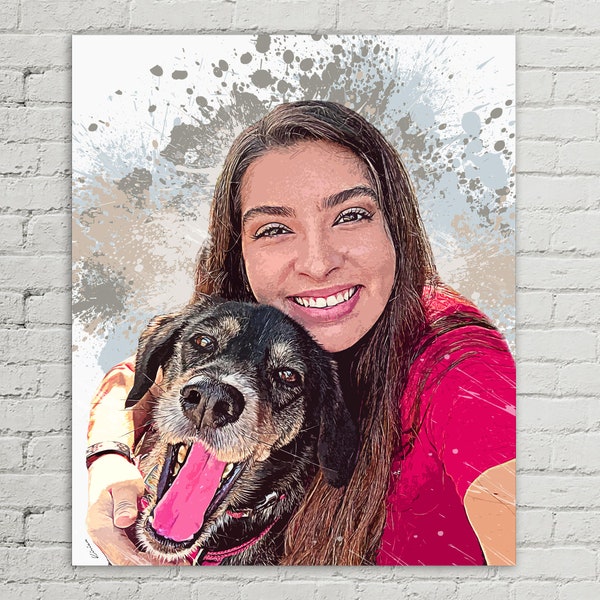 Pet and Owner Portrait | Pet Memorial Portrait | Portrait of Dog with Owner | Personalized Art | Pet Parent Gift | Custom Dog Painting