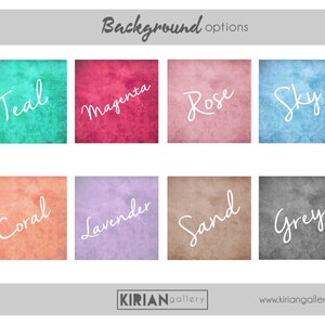 May include: Eight textured background color options for digital design projects. The colors are teal, magenta, rose, sky, coral, lavender, sand, and grey.