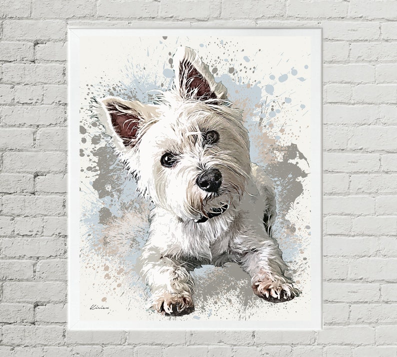 Modern Pet Portrait from Photo, Custom Pet Portrait on Canvas or Print, Pet Memorial Gift, Westie Art Print, Dog Art Print, Large Wall Art 