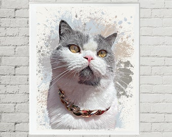 Cat Art | Custom Cat Portrait | Painting of Cat | Modern Pet Portrait from Photo | Pet Memorial | Pet Loss Gifts | Custom Pet Canvas | Cats