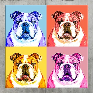 Andy Warhol Style POP Art CANVAS, Bulldog Custom Pet Portrait, Pet Memorial, Pet Portrait Canvas, Pop Art Pet Portrait, Portrait from Photo