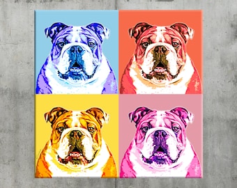 Andy Warhol Style POP Art CANVAS, Bulldog Custom Pet Portrait, Pet Memorial, Pet Portrait Canvas, Pop Art Pet Portrait, Portrait from Photo