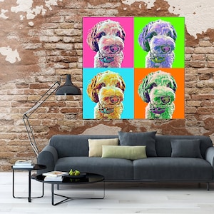 Andy Warhol Custom POP ART Pet Dog Cat Portrait from Photo on Large Wall Canvas Labradoodle Canvas Art Pet Memorial Gift image 2