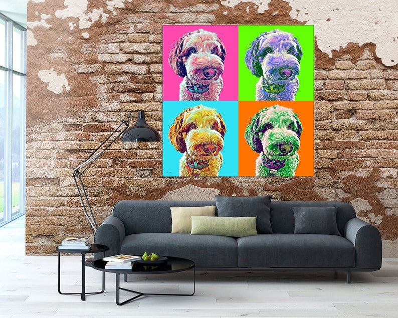 Andy Warhol Custom POP ART Pet Dog Cat Portrait from Photo on Large Wall Canvas Labradoodle Canvas Art Pet Memorial Gift image 2