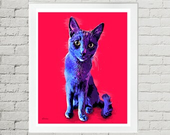 Cat Pop Art Pet Portrait from Photo | Neon Cat Portrait Print or Canvas | Pet Pop Art | Custom Cat | Custom Cat Drawing | Personalized Gifts