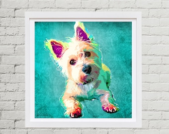 Pet Portrait, Custom Dog Pop Art, Custom Pet Portrait from Photo, Westie Art, Gift for Dog Lover, Pet Memorial Gift, Pet Parent Gift