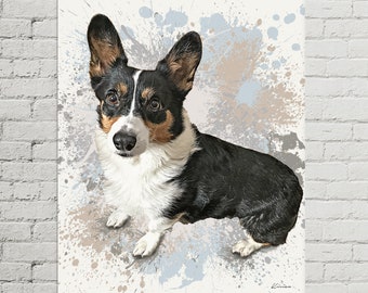 Pet Portrait Canvas, Portrait from Photo, Pet Memorial Gift, Dog Portrait Canvas, Custom Dog Painting, Corgi Wall Art, Welsh Corgi Print