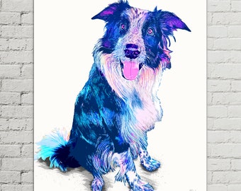 Custom Pet Portrait, Custom Border Collie Pop Art, Gift for Dog Lover, Funny Dog Art