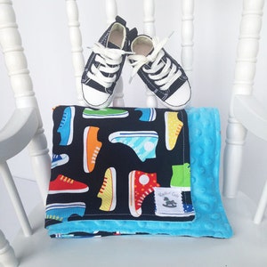 Colorful baby blanket - converse - baby blanket - blue minky